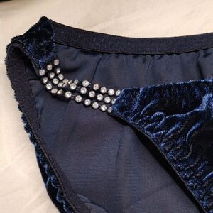 Rare 90s Rare Victoria Secret Navy Velvet With Rhinestones Panties Size …